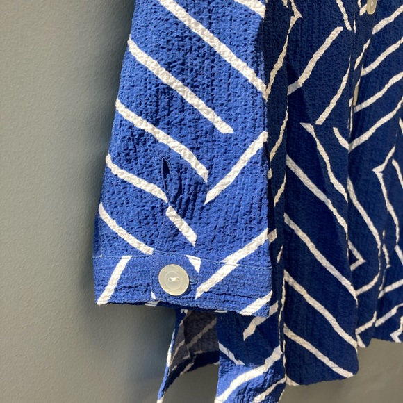 Draper’s & Damons Blouse Women’s Blue White Button-Down Collar Petites Sz:PS [T - Picture 5 of 7